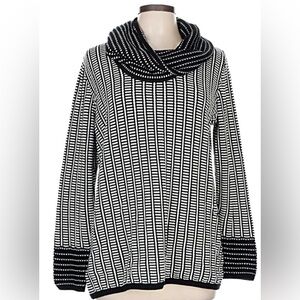 Calvin Klein Black and White Striped Cowl Neck Sweater